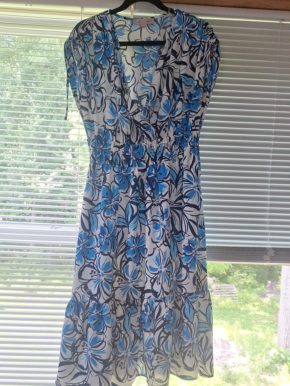 Coastal Comfort Blue Floral V-Neck Dress Size Large NWOT Summer Beach Vacation